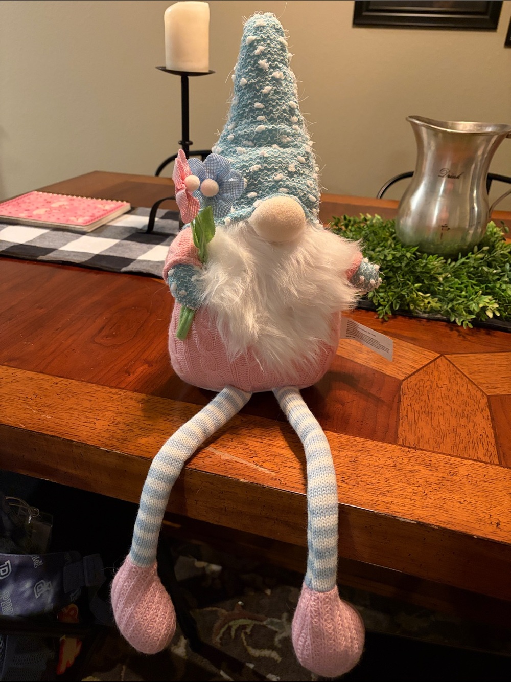 Pastel Gnome Plush with Flower - Pink & Light Blue